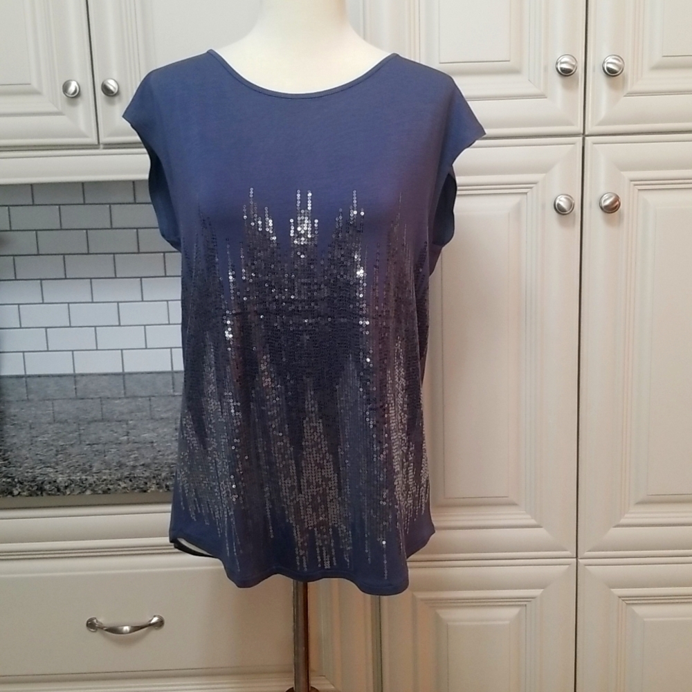 Gray Neiman Marcus Stretch Jersey Sequin Top